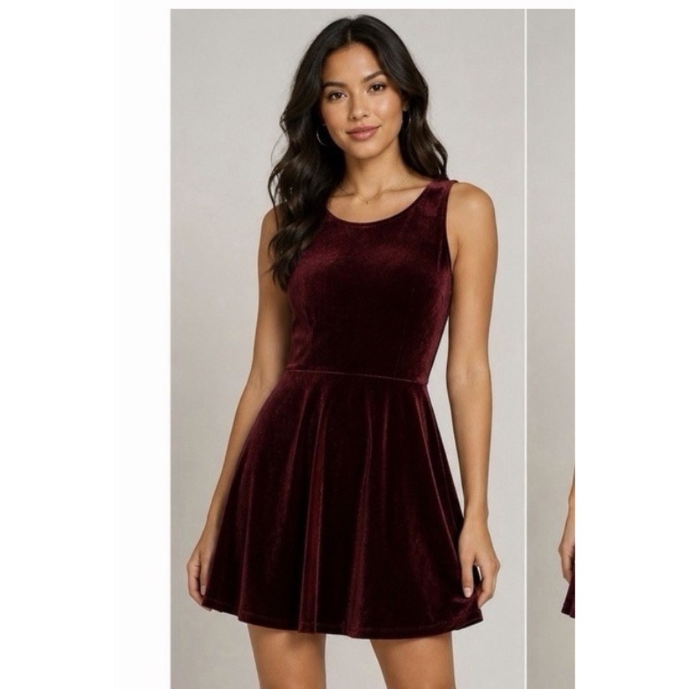 NWT Express Dark Academia Party Velvet Dress Size S / P Burgundy Mini Dress